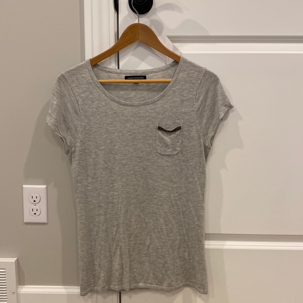 Express Large L Cashmere Blend Short Sleeve Sweater Gray Grey